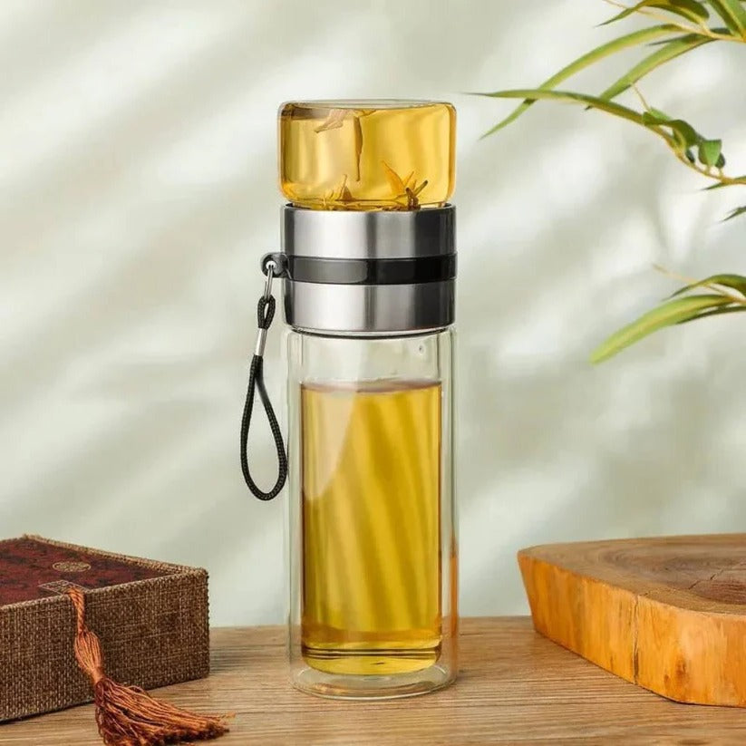 Premium Portable Glass Water Bottle with Tea Infuser, Insulated Sleeve & Leak-Proof Design – Ideal for Travel & Outdoor Use