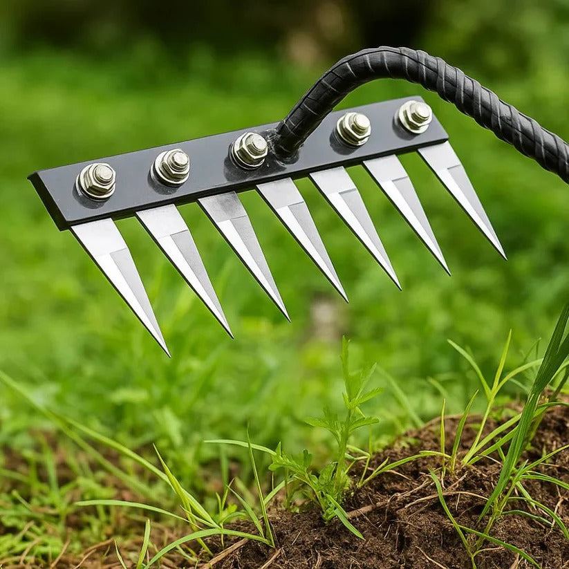 Heavy-Duty Steel Garden Rake for Efficient Weed Removal & Soil Maintenance - Durable Gardening Tool