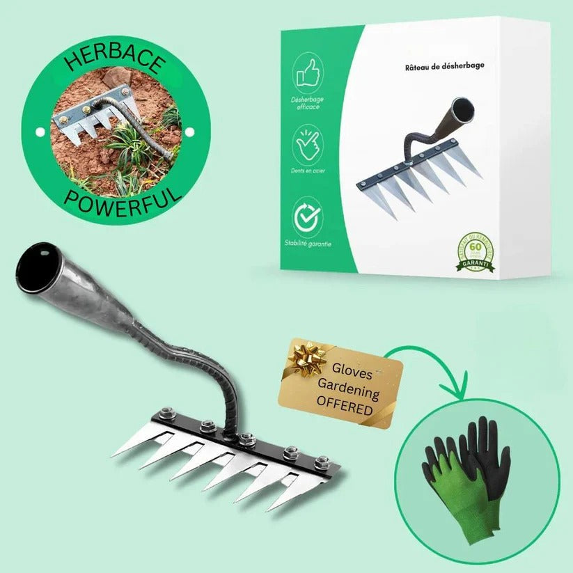 Heavy-Duty Steel Garden Rake for Efficient Weed Removal & Soil Maintenance - Durable Gardening Tool