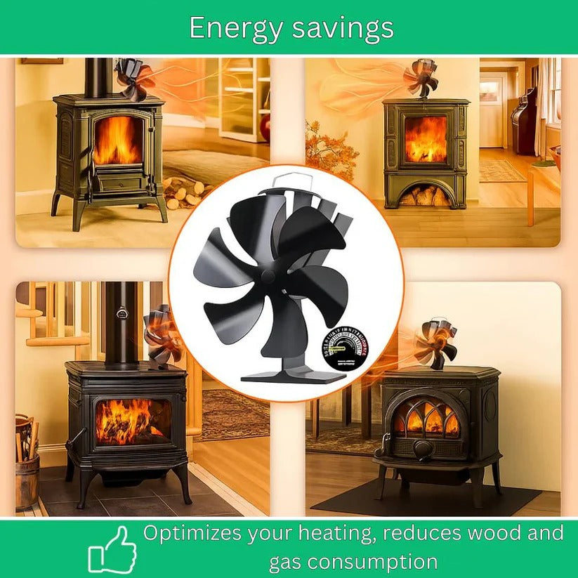 Silent Wood Stove Top Fan for Efficient Heat Distribution & Warm Air Circulation - Energy-Saving Design