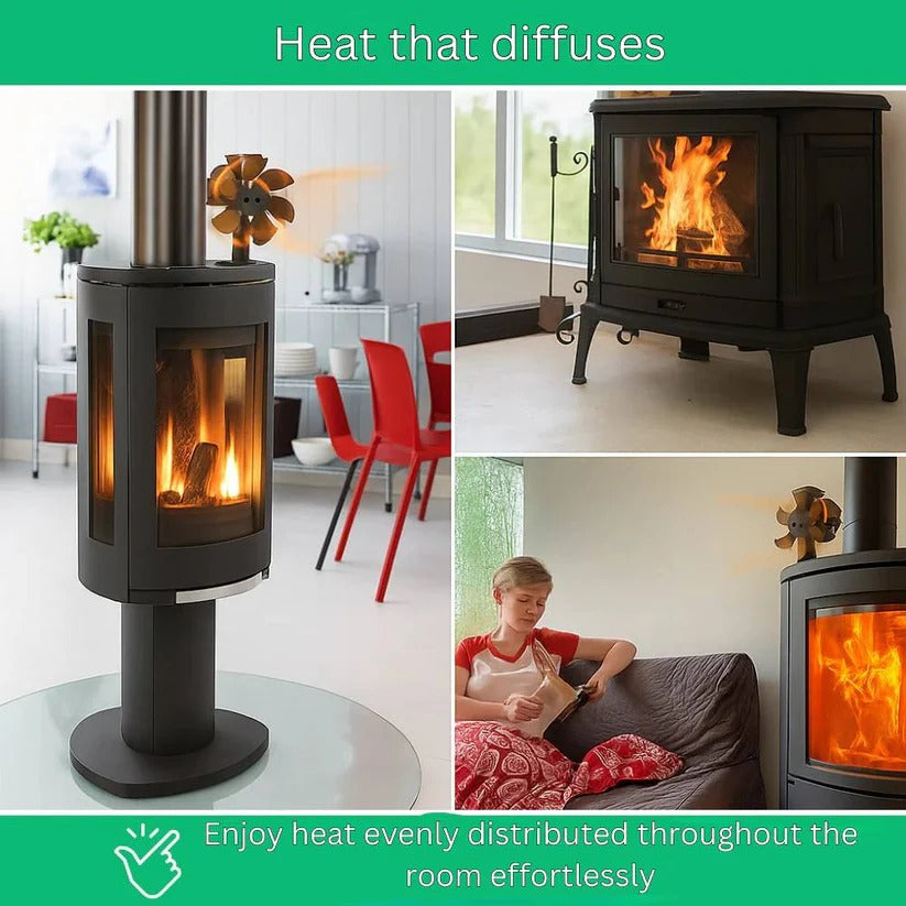Silent Wood Stove Top Fan for Efficient Heat Distribution & Warm Air Circulation - Energy-Saving Design