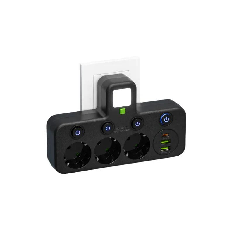 Multi-Outlet Power Strip with 4 USB Ports & USB-C | 2500W Surge Protection | Smart Charging Station for Home & Office