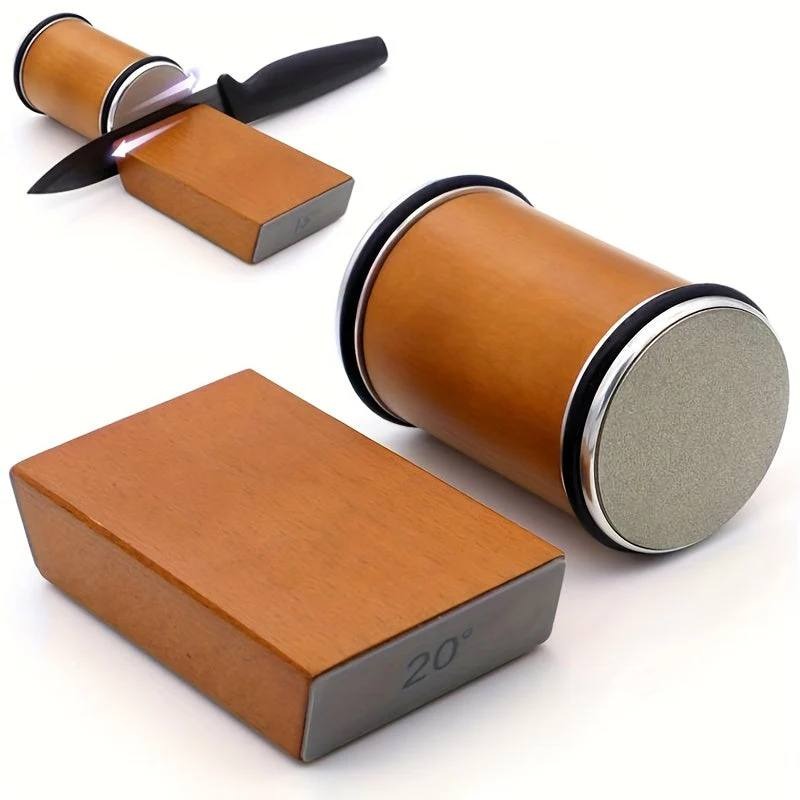 Dual Angle Diamond Knife Sharpening Stone Set - 15° & 20° Magnetic Holder for Precision Sharpening