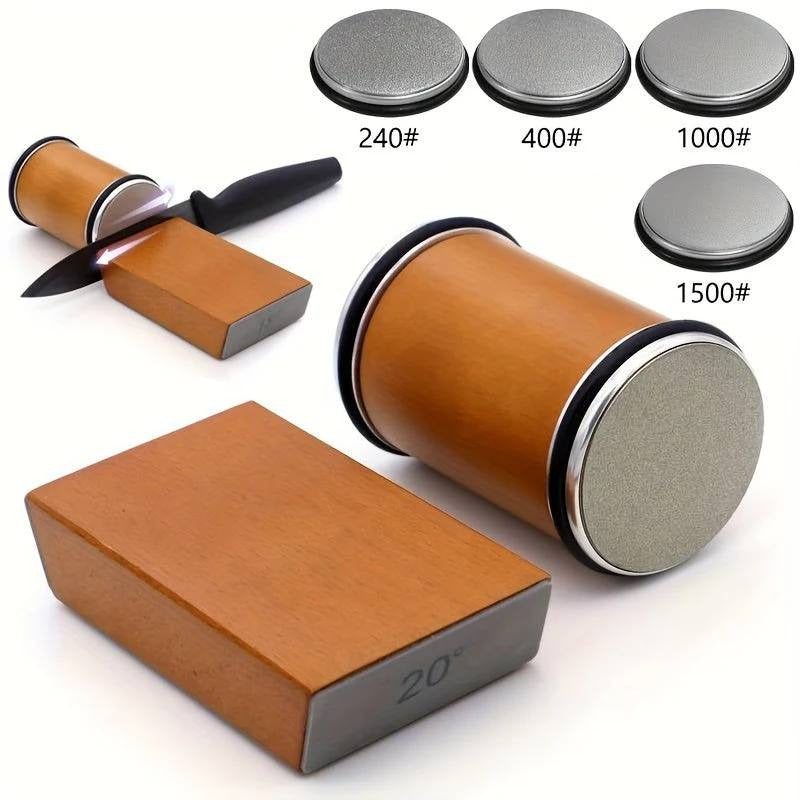 Dual Angle Diamond Knife Sharpening Stone Set - 15° & 20° Magnetic Holder for Precision Sharpening