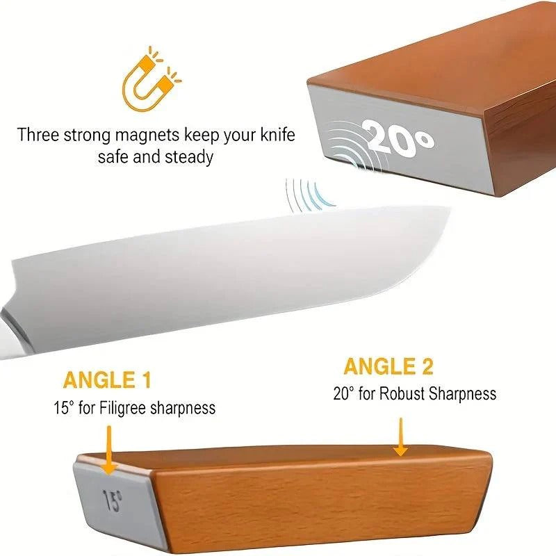 Dual Angle Diamond Knife Sharpening Stone Set - 15° & 20° Magnetic Holder for Precision Sharpening