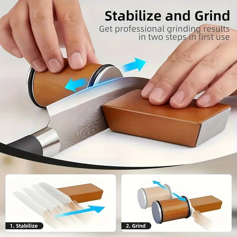 Dual Angle Diamond Knife Sharpening Stone Set - 15° & 20° Magnetic Holder for Precision Sharpening