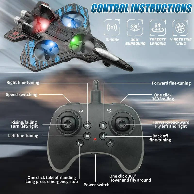 360° RC Stunt Airplane Toy with LED Lights - Remote Control Flying Plane for Kids - Perfect for Outdoor Fun!