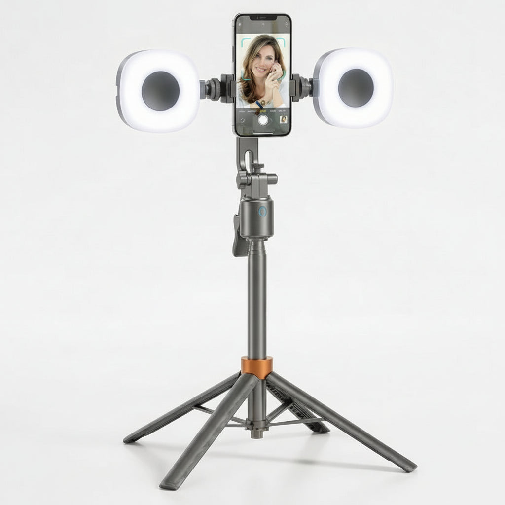 Smart Auto Tracking Phone Holder Tripod with Dual Fill Lights – Perfect for Live Streaming & Vlogging