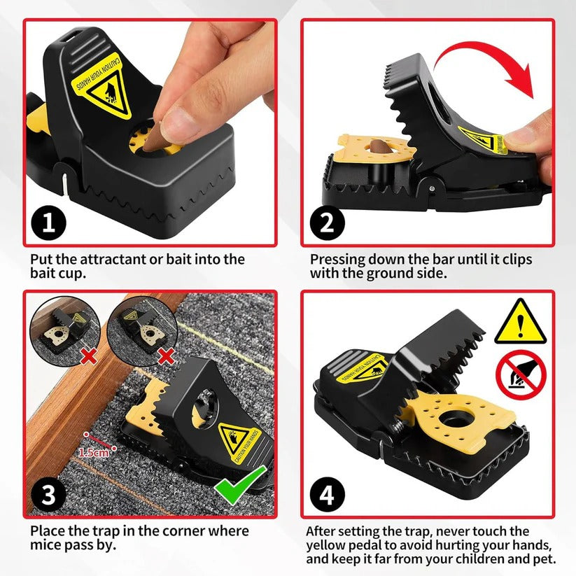 4-Pack Reusable Snap Mouse Traps with No-Touch Release Mechanism - Safe & Easy Pest Control