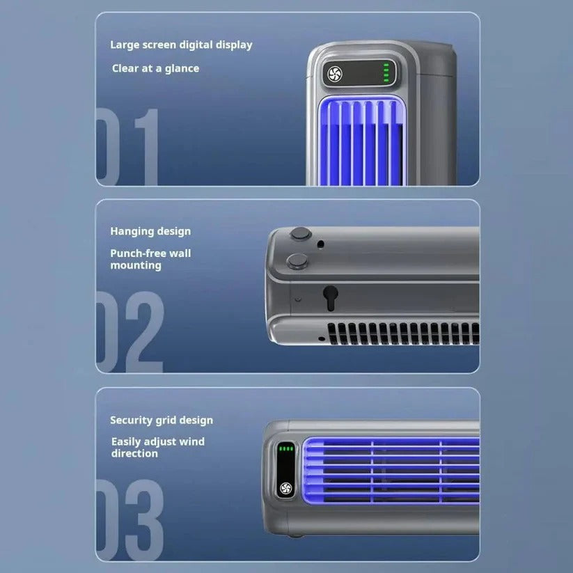 3-Speed Portable Desktop Air Cooler Fan - 2000mAh Battery, Wall Mountable, Ideal for Home & Office Use