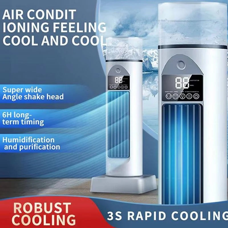 Bladeless Portable Air Cooler Tower Fan with Water Tank & Smart Remote Control - 6 Adjustable Speed Settings for Ultimate Comfort