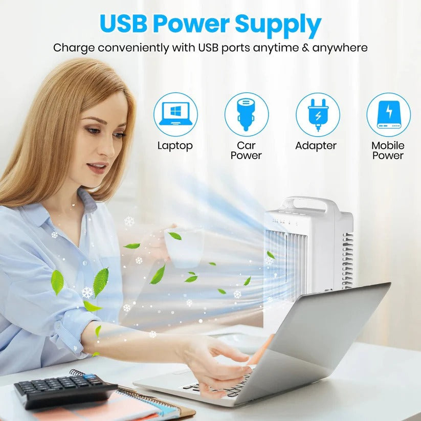 Mini USB Desktop Air Cooling Fan with Ambient LED Light, 4 Adjustable Speed Settings & Timer Function - Perfect for Home & Office Use