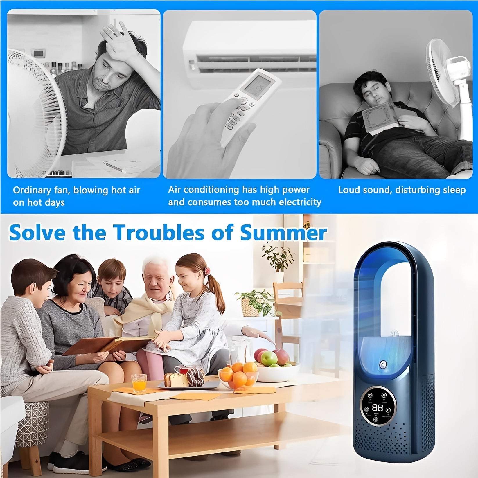 3-in-1 Portable Air Cooling Fan with Humidifier & Energy-Efficient DC Brushless Motor - Ideal for Home & Office