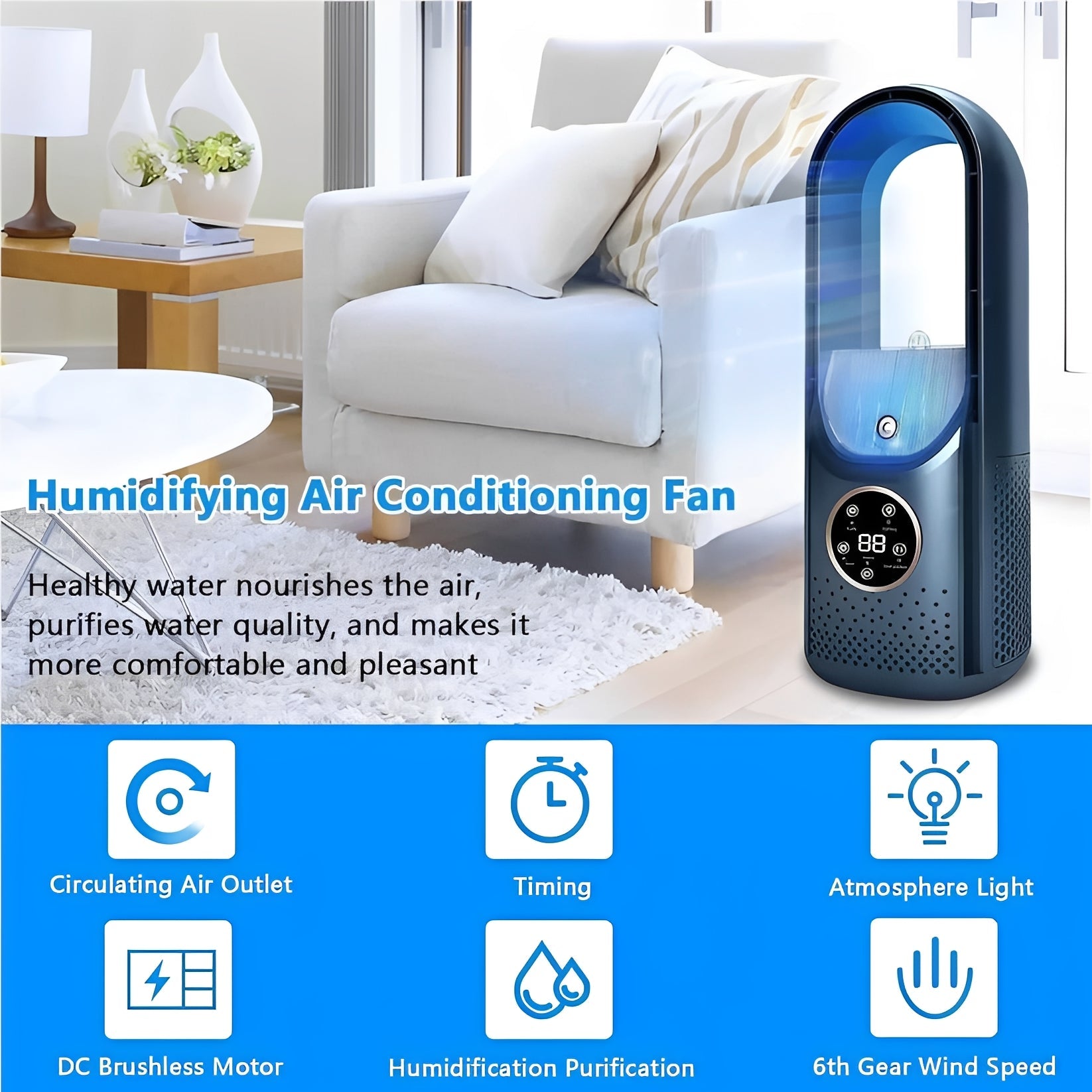 3-in-1 Portable Air Cooling Fan with Humidifier & Energy-Efficient DC Brushless Motor - Ideal for Home & Office