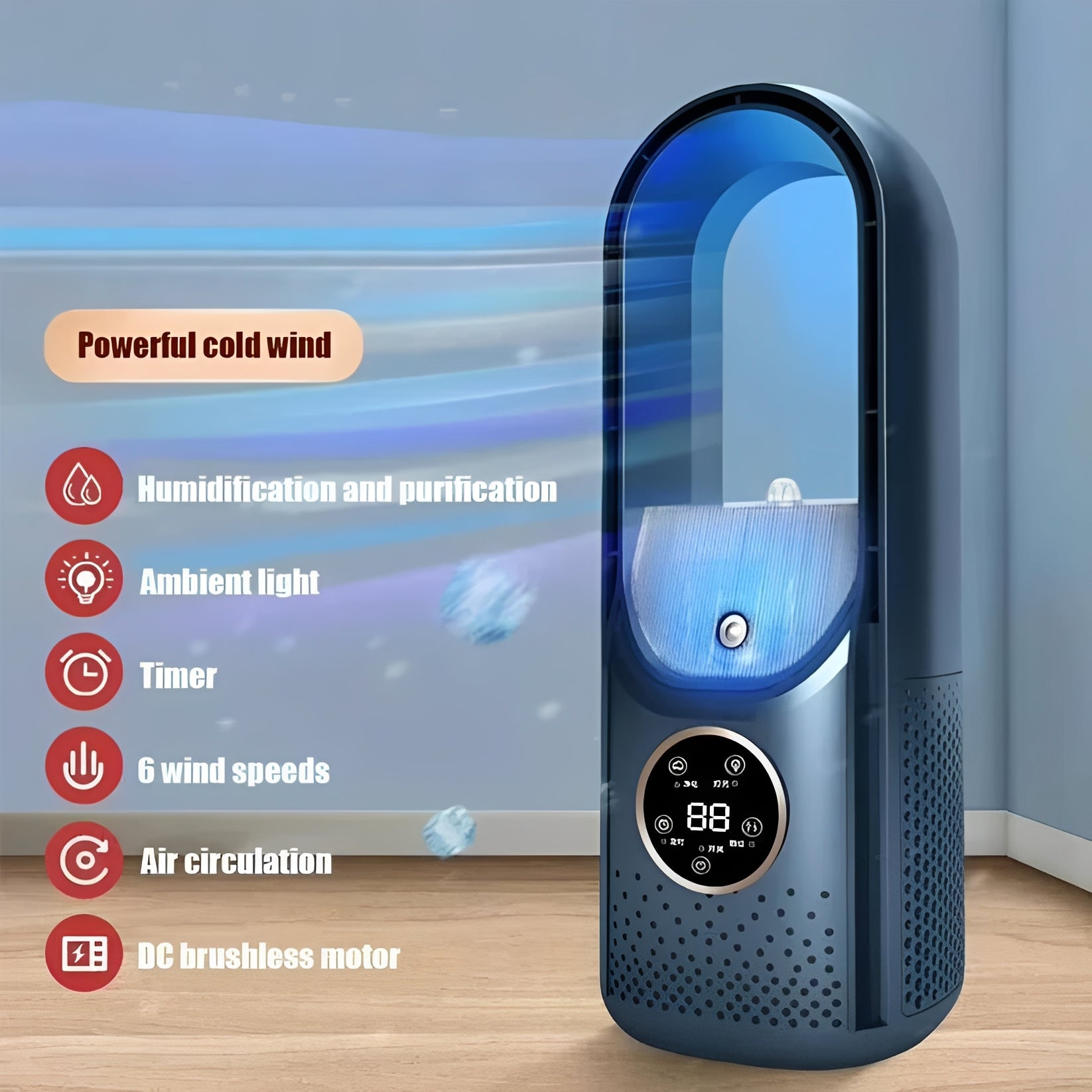 3-in-1 Portable Air Cooling Fan with Humidifier & Energy-Efficient DC Brushless Motor - Ideal for Home & Office