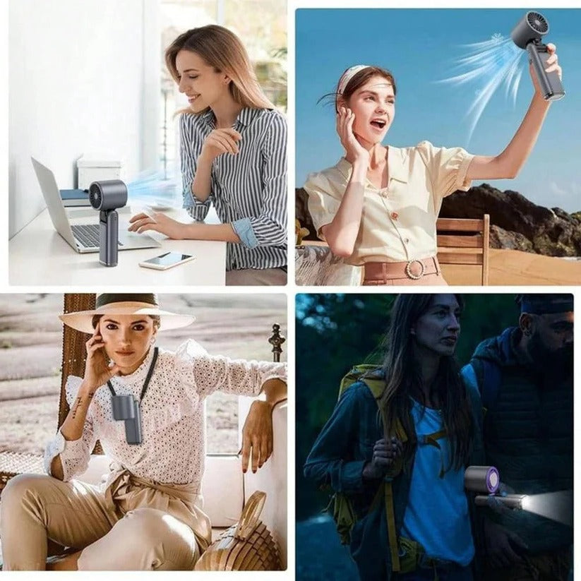 3-in-1 Rechargeable Handheld Fan with Flashlight & LED Battery Indicator - Portable Cooling Solution
