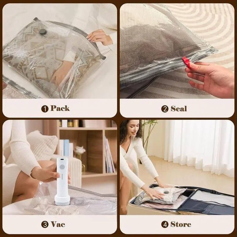 15-Piece Cordless Vacuum Compression Bag Set with Hand Pump - Ideal for Travel & Space Saving