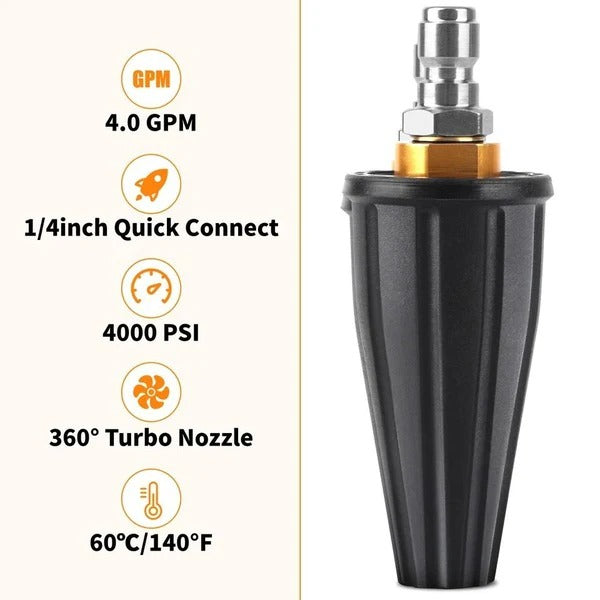 360° Turbo Nozzle for Pressure Washer - Durable Brass Body Tips for Enhanced Cleaning Power