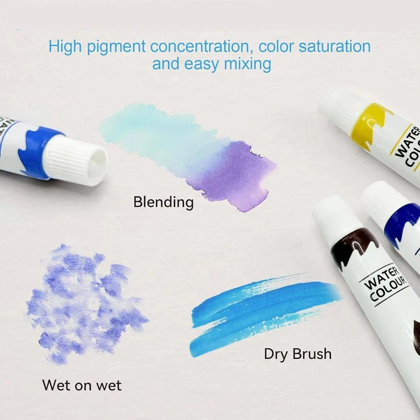 Portable Travel Watercolor Set - Mini Palette, Paint Brush & Sketchbook Included - Perfect for Artists on the Go