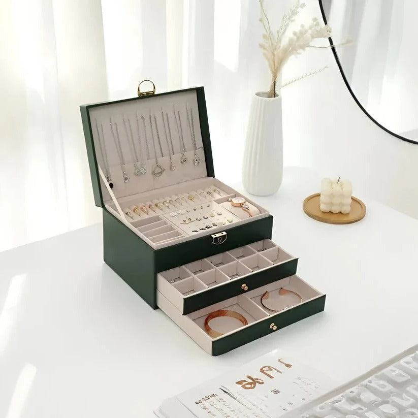 Elegant Tiered Jewelry Display Box with Multi-Compartment Storage for Organized Accessories