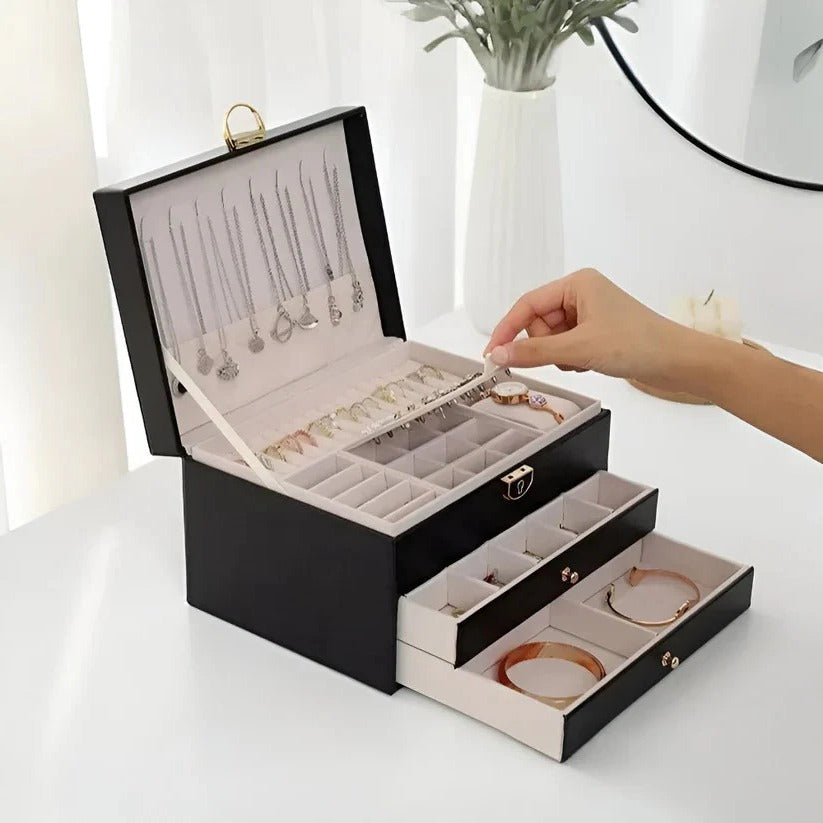 Elegant Tiered Jewelry Display Box with Multi-Compartment Storage for Organized Accessories