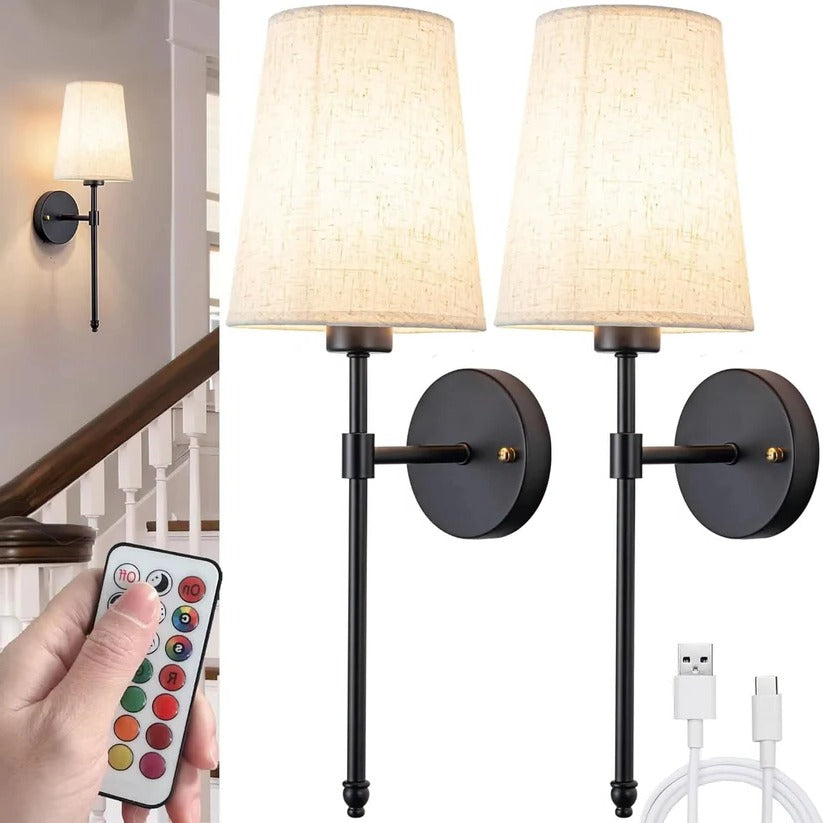 Set of 2 Cordless Battery-Powered Wall Sconces - Easy Mounting Design for Effortless Home Decor