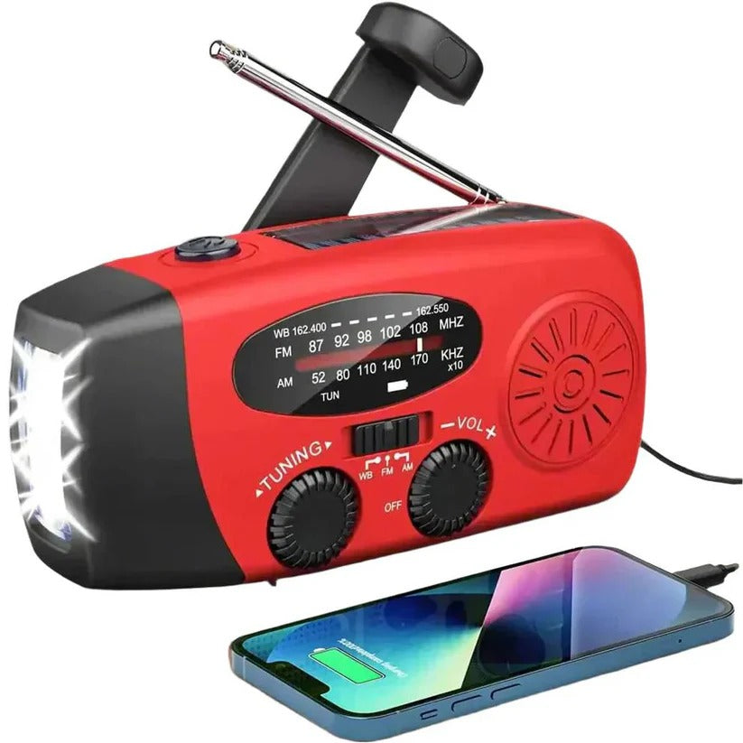 Hand Crank Solar Emergency Radio with Power Bank - Portable Weather Radio with USB Charging & LED Flashlight