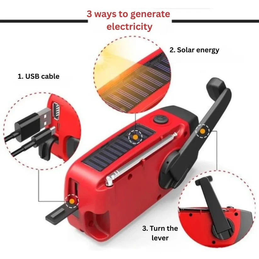 Hand Crank Solar Emergency Radio with Power Bank - Portable Weather Radio with USB Charging & LED Flashlight