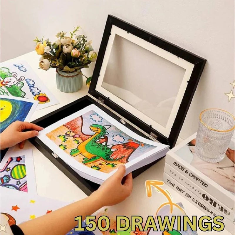 Large Capacity Rotating Art Display Frame for Kids' Artwork - Holds 150 Masterpieces | Perfect for Home or Classroom