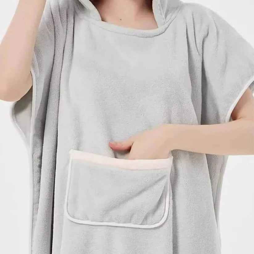 Luxurious Plush Terry Cloth Hooded Bath Wrap with Deep Hood & Adjustable Waist Tie - Perfect for Post-Shower Drying