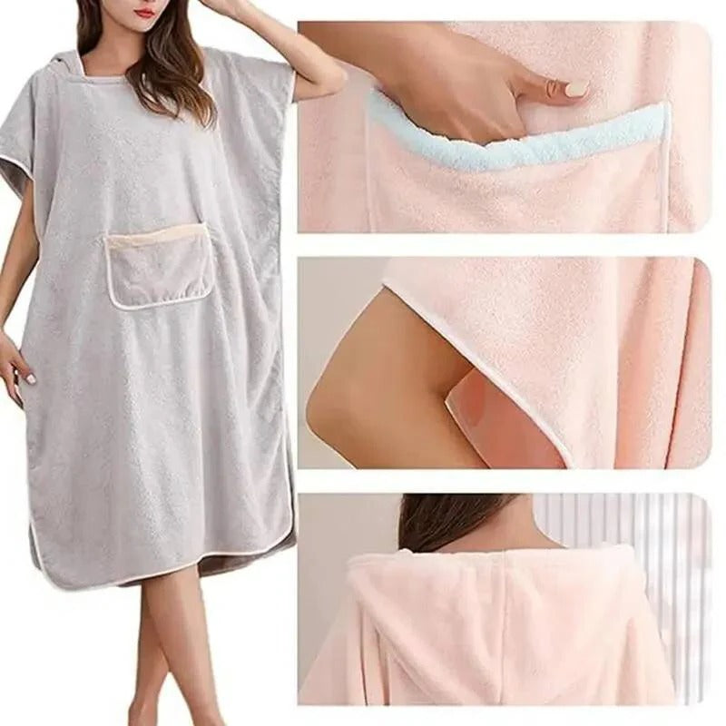 Luxurious Plush Terry Cloth Hooded Bath Wrap with Deep Hood & Adjustable Waist Tie - Perfect for Post-Shower Drying