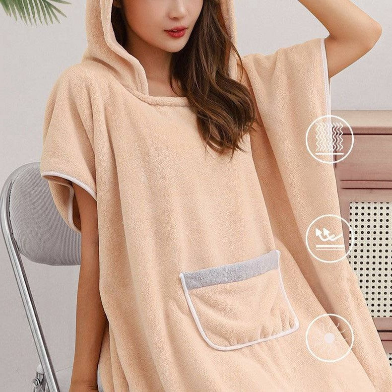 Luxurious Plush Terry Cloth Hooded Bath Wrap with Deep Hood & Adjustable Waist Tie - Perfect for Post-Shower Drying