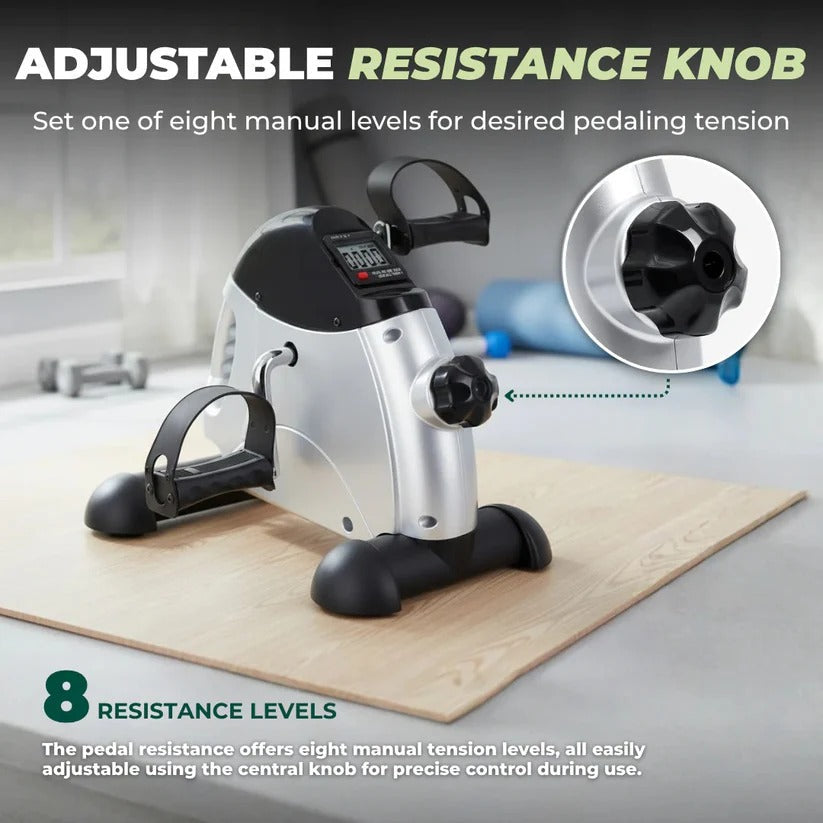 Compact Mini Stationary Foot Cycle with Adjustable Resistance & LED Display - Ideal for Seated Workouts