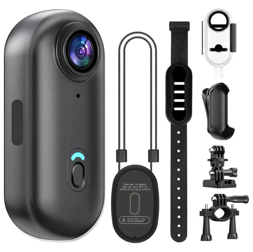 4K Waterproof Wearable Action Camera - Compact Design with 128GB Internal Memory for Adventure Filming