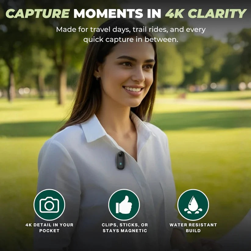 4K Waterproof Wearable Action Camera - Compact Design with 128GB Internal Memory for Adventure Filming