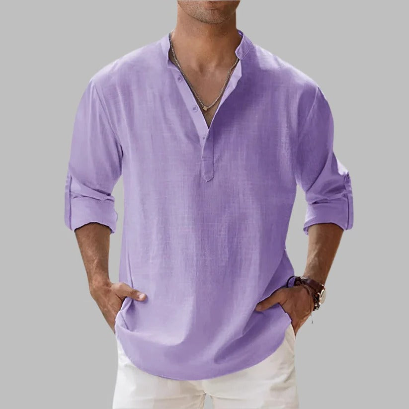 Men's Lightweight Breathable Linen Short Sleeve Button-Down Shirt - Perfect for Summer & Warm Weather Wear