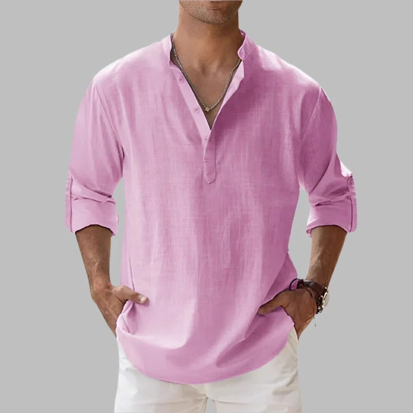 Men's Lightweight Breathable Linen Short Sleeve Button-Down Shirt - Perfect for Summer & Warm Weather Wear