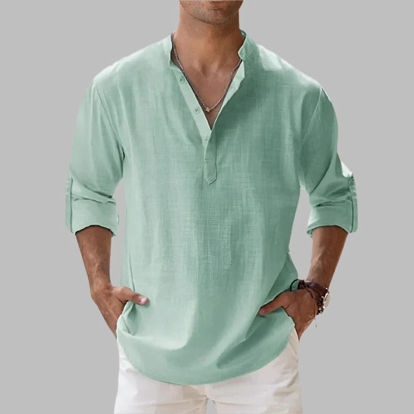 Men's Lightweight Breathable Linen Short Sleeve Button-Down Shirt - Perfect for Summer & Warm Weather Wear