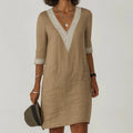 Women's Relaxed Loose-Fit Linen Midi Dress with Side Pockets - Perfect Summer Style