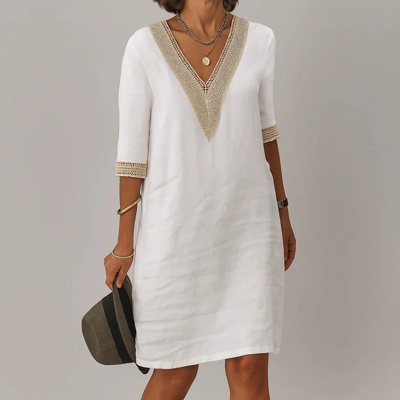 Women's Relaxed Loose-Fit Linen Midi Dress with Side Pockets - Perfect Summer Style