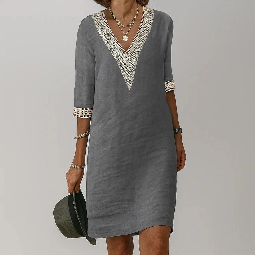 Women's Relaxed Loose-Fit Linen Midi Dress with Side Pockets - Perfect Summer Style