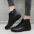 Women's Faux Leather Zip-Up Heeled Boots with Chunky Block Sole - Stylish & Comfortable Footwear