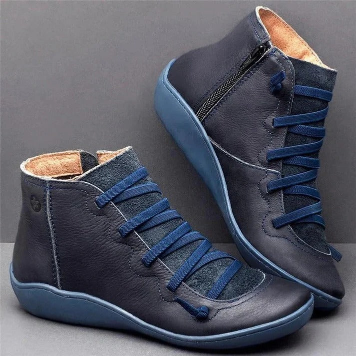 Women's Faux Leather Zip-Up Heeled Boots with Chunky Block Sole - Stylish & Comfortable Footwear
