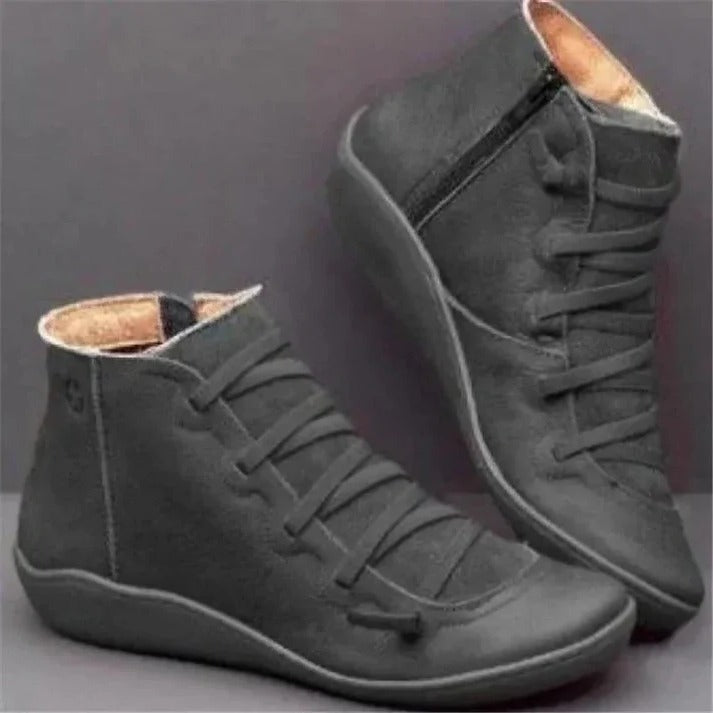 Women's Faux Leather Zip-Up Heeled Boots with Chunky Block Sole - Stylish & Comfortable Footwear