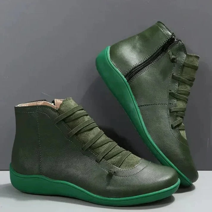 Women's Faux Leather Zip-Up Heeled Boots with Chunky Block Sole - Stylish & Comfortable Footwear