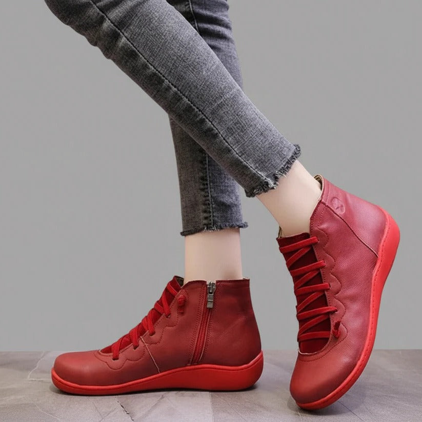 Women's Faux Leather Zip-Up Heeled Boots with Chunky Block Sole - Stylish & Comfortable Footwear