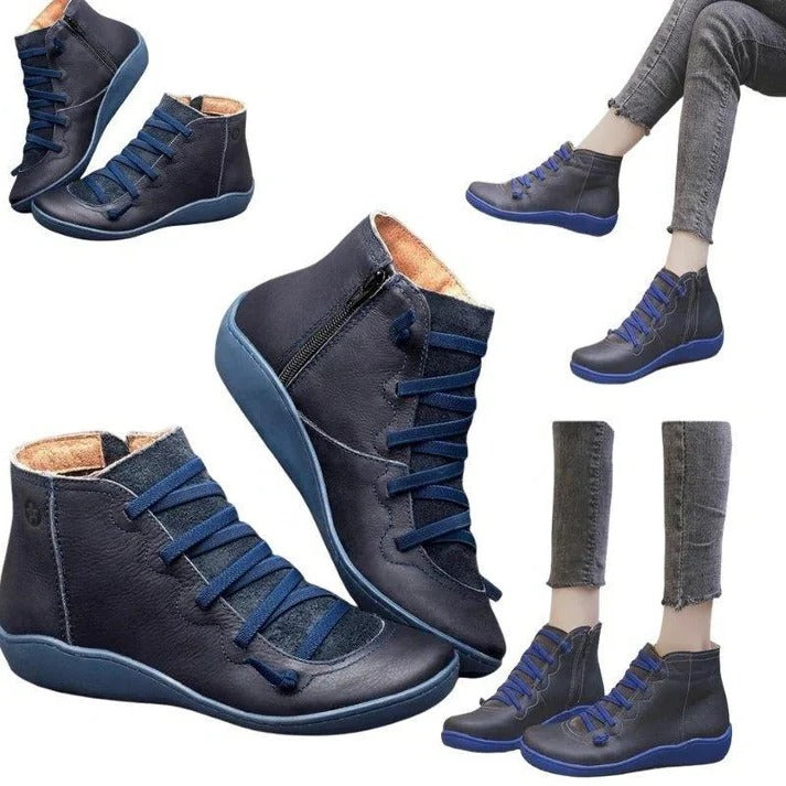 Women's Faux Leather Zip-Up Heeled Boots with Chunky Block Sole - Stylish & Comfortable Footwear