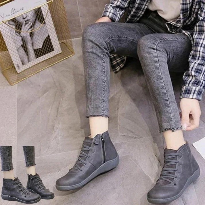 Women's Faux Leather Zip-Up Heeled Boots with Chunky Block Sole - Stylish & Comfortable Footwear