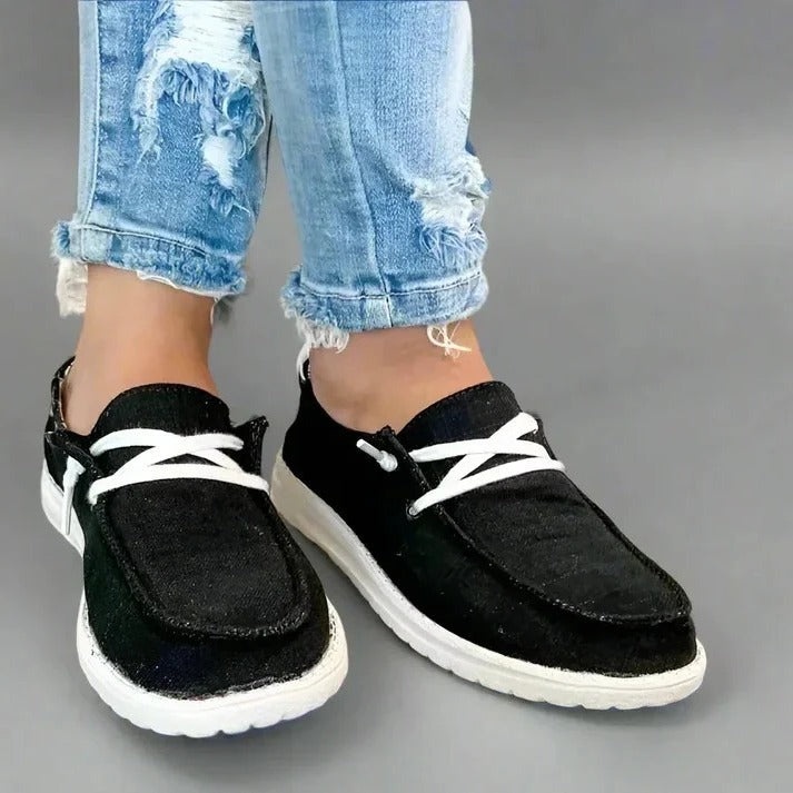 Women's Wide Toe Box Canvas Sneakers with Stretch Band & Cushioned Insole for Ultimate Comfort