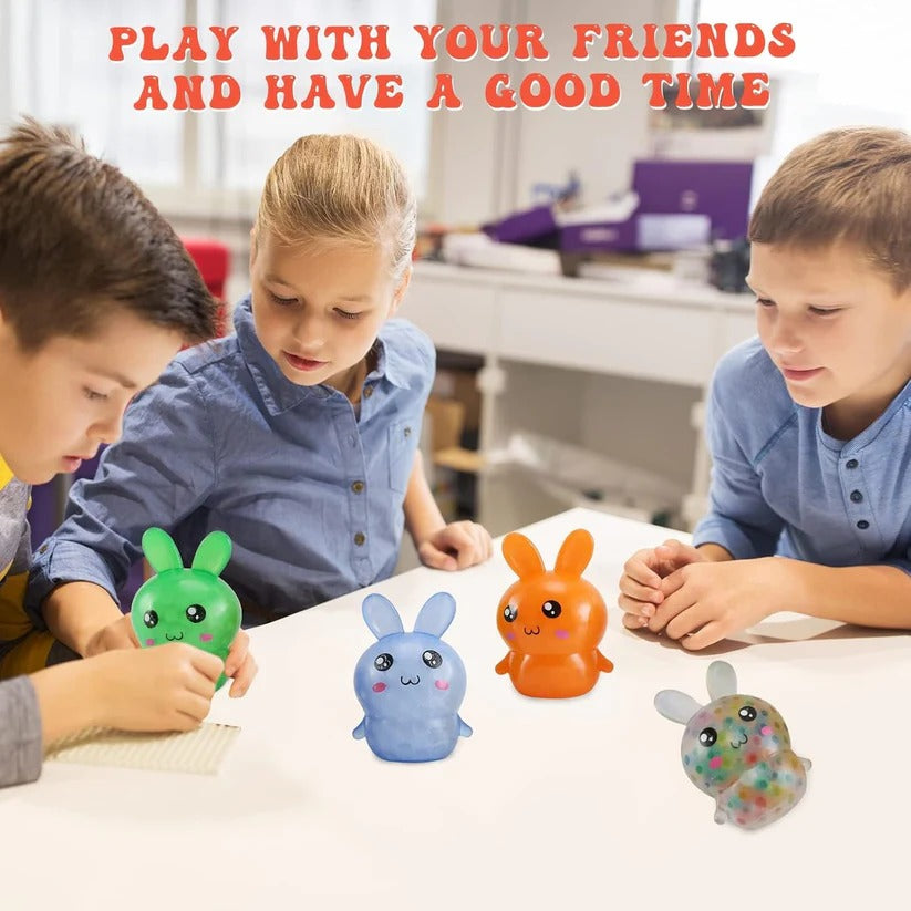 Easter Bunny Squeeze Balls - 4 Pack Stress Relief Toys for Desk Use & Easter Basket Fillers